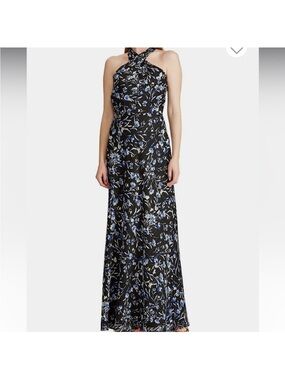 Lauren Ralph Lauren Black Maxi Dress with Blue Floral Print